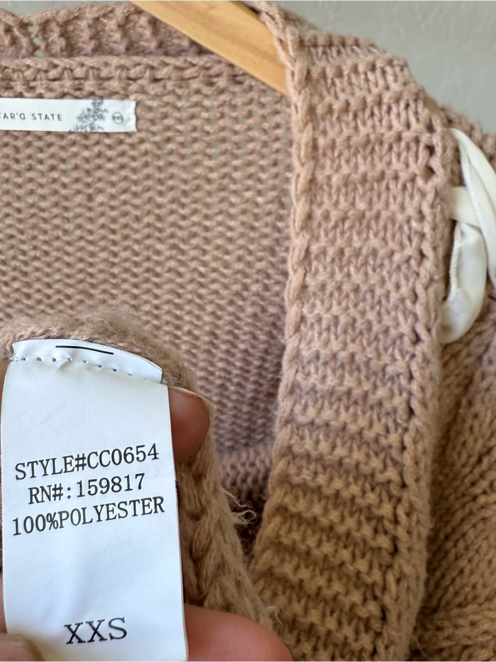 Altar'd State Callia Ribbon Chunky Cable Knit Cardigan in Taupe and Ivory - Picture 9 of 9